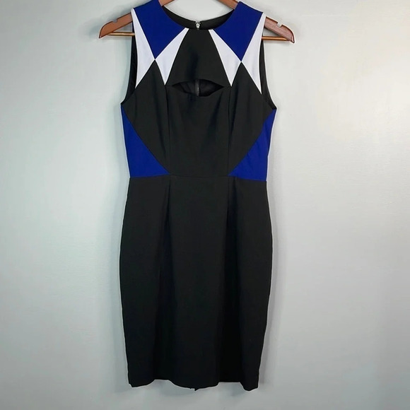BCBGMAXAZRIA Geometric Cutout Dress Black Blue Sleeveless Fitted Baddie Size 4 - Picture 11 of 11